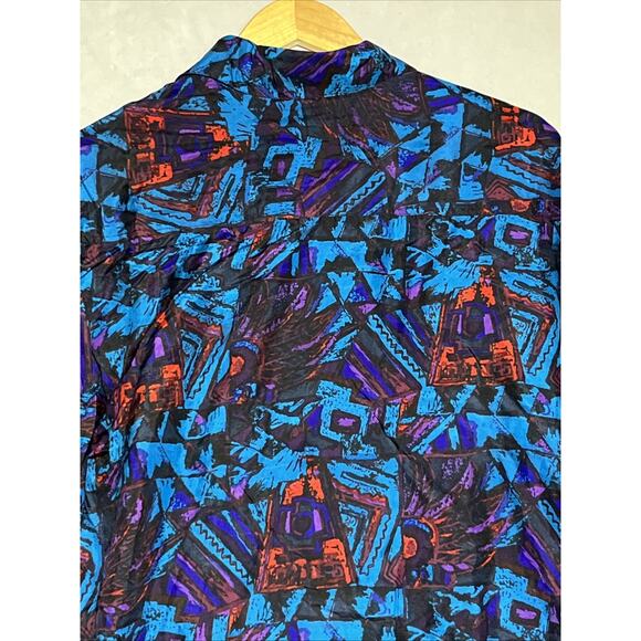Vintage In Private Mens Long Sleeve Shirt M Silk Blue Abstract Button Up 80s 90s - Picture 4 of 14